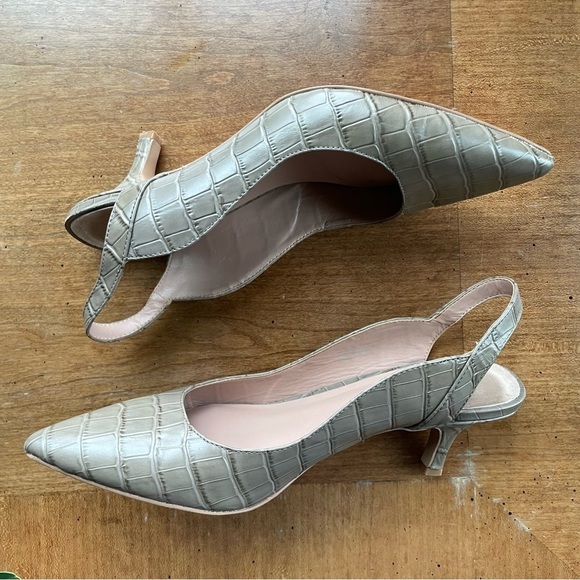 Zac Posen Tan Leather Reptile Print Slingback Point Toe Kitten Heels size 8 - Picture 3 of 12